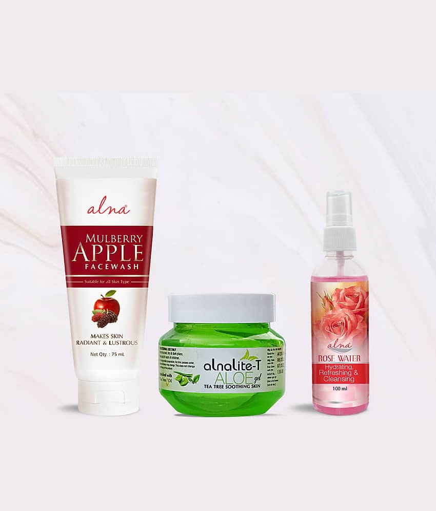 Alna Mulberry Apple Face Wash 75ml with Alnalite-T Aloe Gel 100gm & Rose Water 100gm , Pack of 3