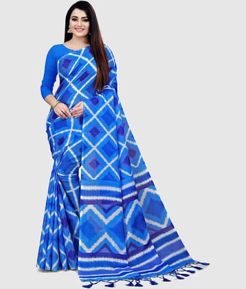 Rajnandini Cotton Printed Saree With Unstitched Blouse Piece ( Blue )