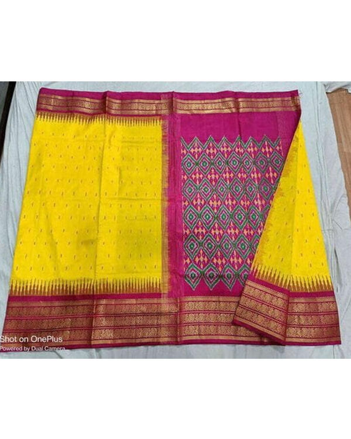 YELLOW PURE POCHAMPALLY IKAT SILK SAREE
