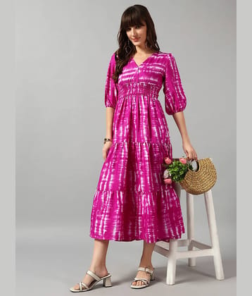 Femvy Women Crepe Printed Fit & Flare Dress ( Lavender )