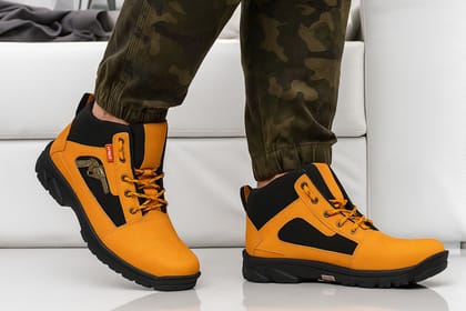 WUGO::Latest Trendy Men Solid Faux Leather Gun Boots | Stylish Lace-up Casual Boots with PVC Sole For Men's & Boys (Free Home Delivery)