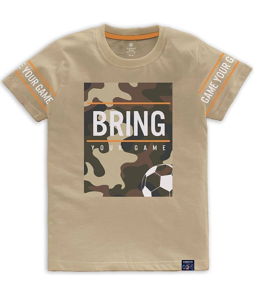 CODEZ Pack of 1 Boys Cotton Blend T-Shirt ( Khaki )
