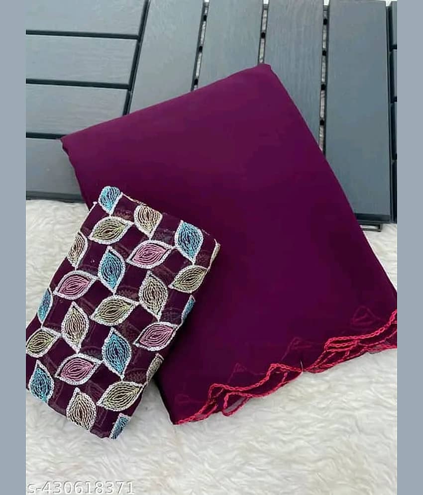 supalee Tex Georgette Solid Saree With Unstitched Blouse Piece ( Multicolor1 )