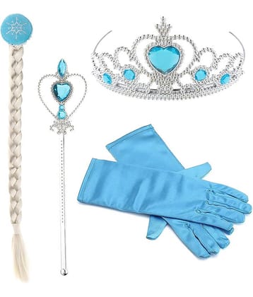 FOK Princess Fairy Dress Set - Head Gear Tiara, Crown, Wand, Gloves, Braid Hair Wig