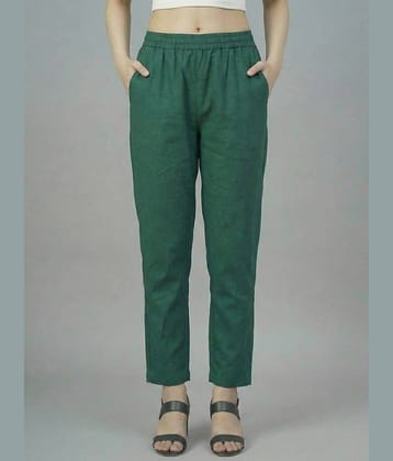 QuaClo Women Cotton Blend Casual Trousers ( Green )