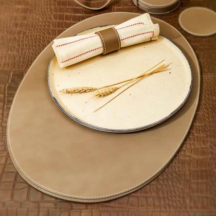 Napkin Holder & Placemats Set Of 4 Taupe-Taupe
