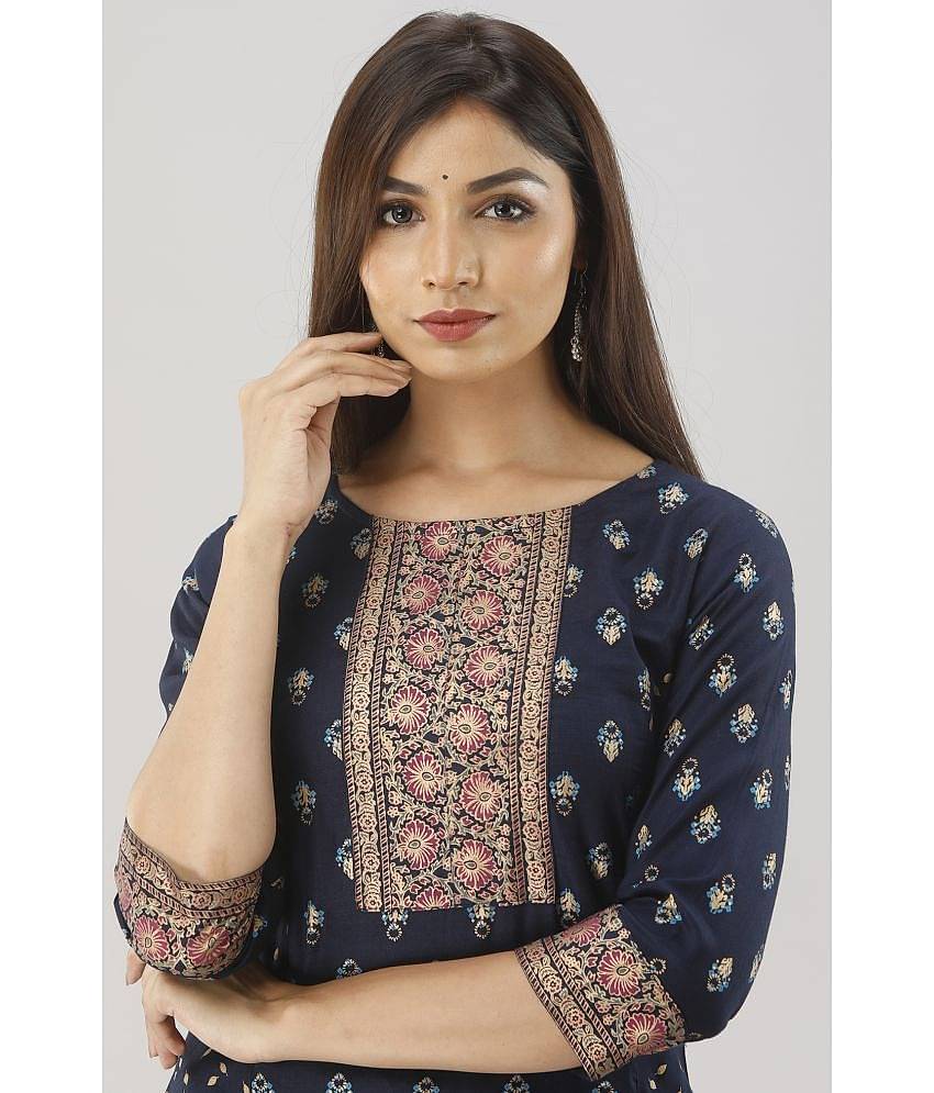 MAUKA - Navy Blue Straight Rayon Women's Stitched Salwar Suit ( Pack of 1 )