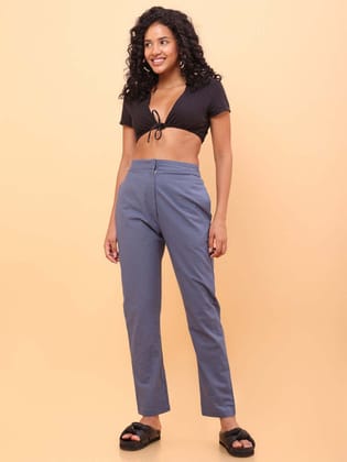 Light Blue Straight Cotton Pants-XS