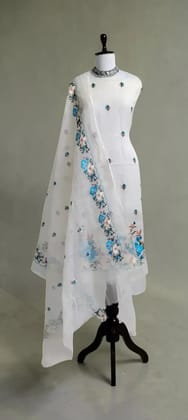 Handwoven Kota Doria Cotton-Silk Dress Material with Hand Embroidery