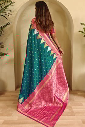 Teal Green Zari Woven Banarasi Silk Saree