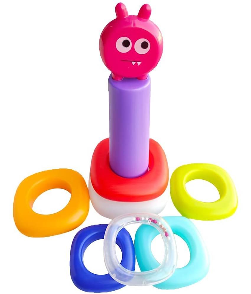RAINBOW RIDERS Educational Learning Stacking Rings with Rattle 7 Rings Develops Colour Recognition H&-Eye Coordination, Toy For Kids Boys Girls 3+ Years  Plastic Multicolour