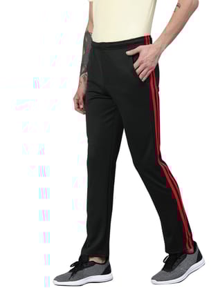 Men's Regulat Fit Polyester Trackpant - Black & Red-M / Black & Red