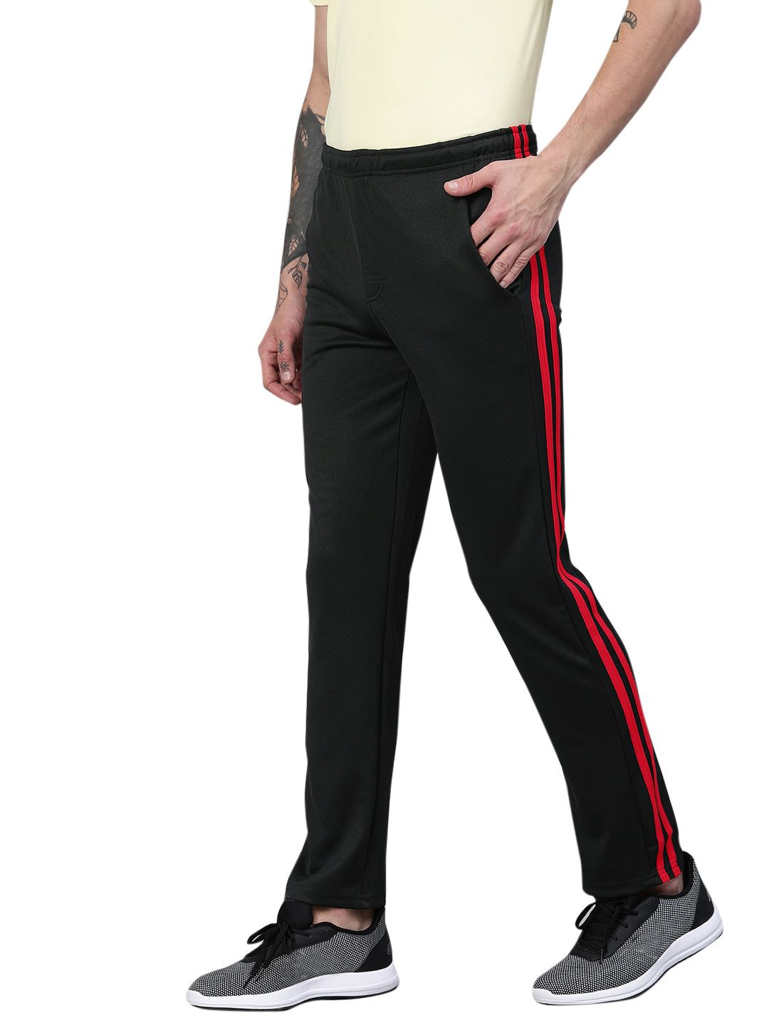 Men's Regulat Fit Polyester Trackpant - Black & Red-M / Black & Red