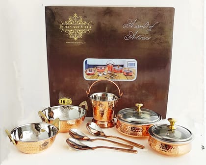 Handcrafted Pure Steel Copper 7 Pieces Hammered Design Dinner Set, Tableware, Serveware-10