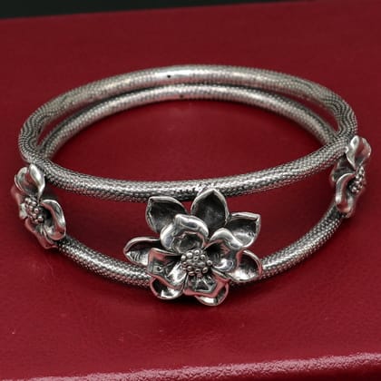 925 sterling silver handmade fabulous flower work vintage design bangle bracelet, excellent traditional style wedding jewelry nba158