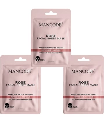 Mancode Rose Facial Sheet Mask 25ml Makes Skin Smooth & Radiant Refreshing Soothing Skin (Pack of 3)