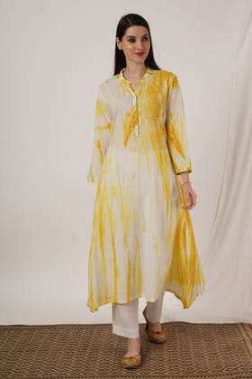 Mustard Yellow Tie Dye Kurta set of 2-XL
