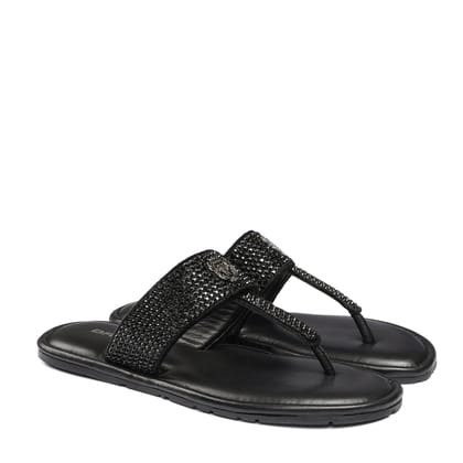 Black Leather Beads Work Slide-In Slippers For Men By Brune & Bareskin-41/7