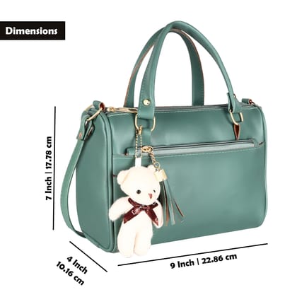 Green Luxurious Faux Leather Handbag With Teddy Bear For Women And Girls HB20