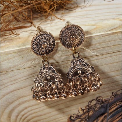 Antique Gold Plated Temple Shaped Small Jhumki Earring- AER 343