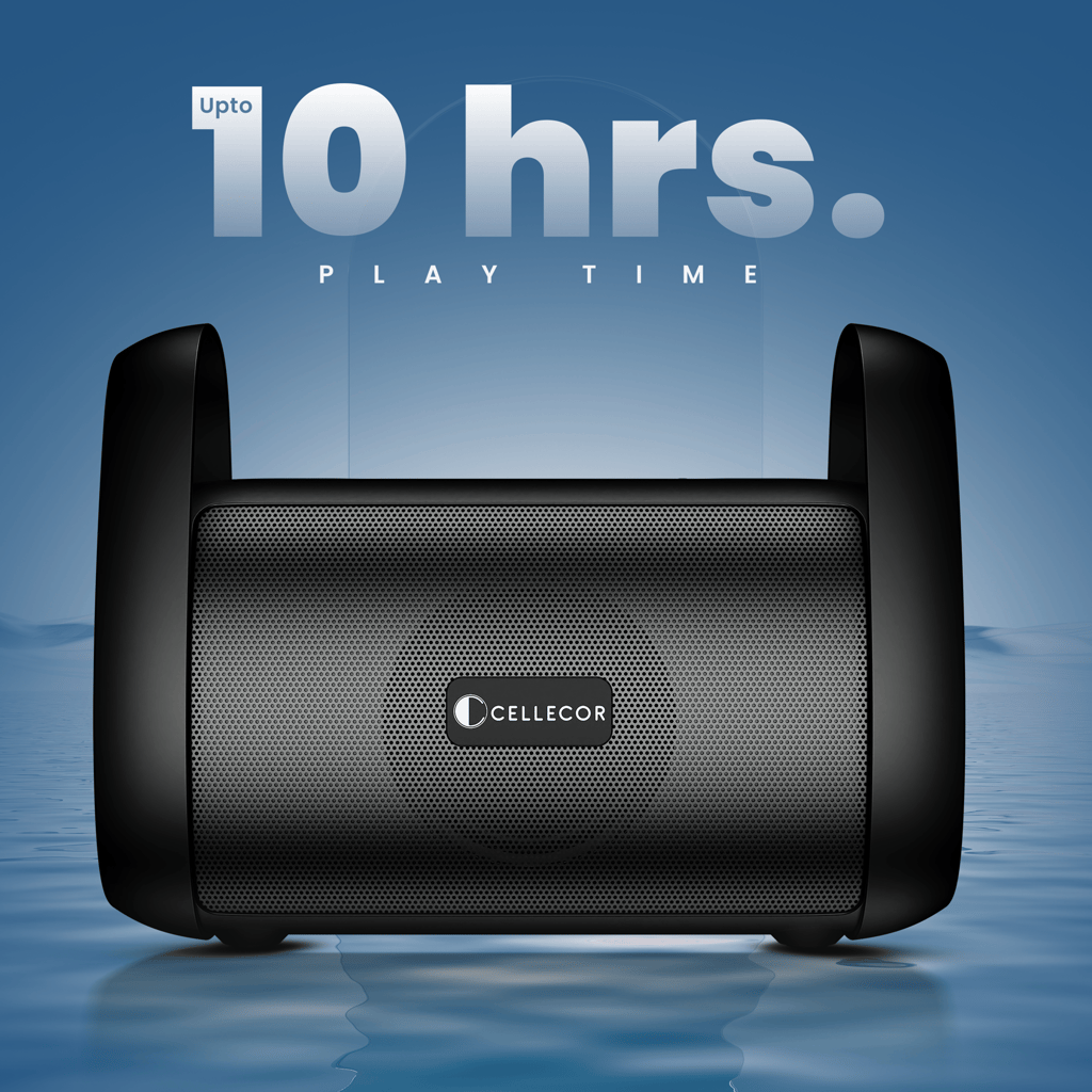 Cellecor CLB-90 STROM | 10 Hr Playtime | BT-v5.3 | 2600mAH | Water Resistant 10 W Bluetooth Speaker-Black