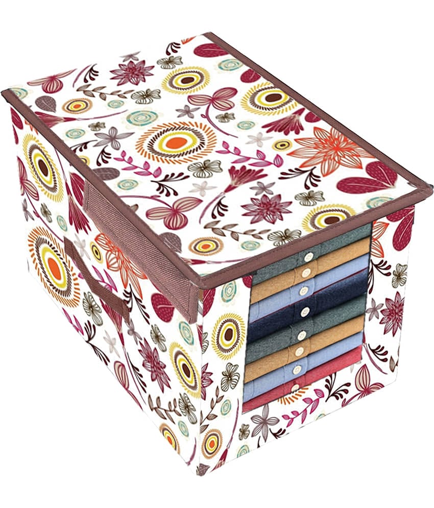 PrettyKrafts Premium Shirt Stacker Closet Storage Organizer Box with Clear Window, Attached Lid and Handle, (Single), Multi Flower