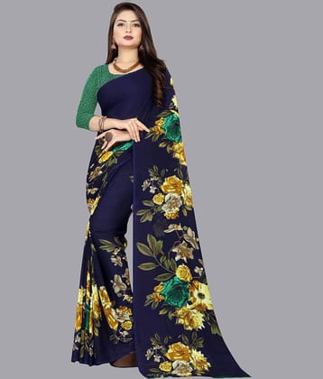 ANAND SAREES Georgette Printed Saree With Unstitched Blouse Piece ( Blue )