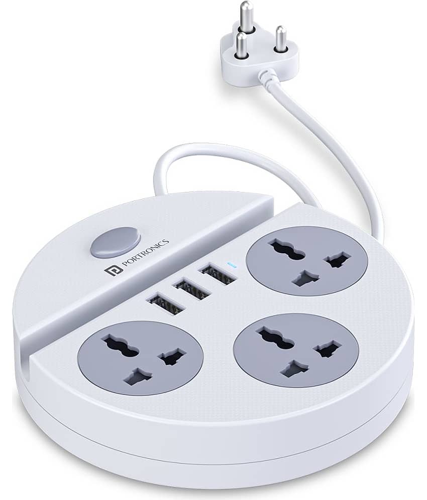 Portronics Power Plate 5:Power Converter With USB Charger ,White (POR 1359)