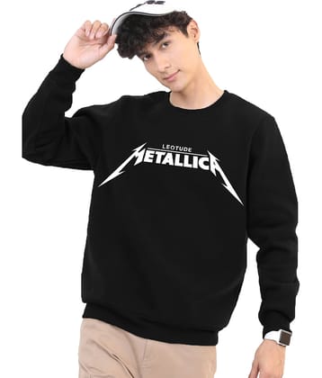 Leotude Fleece Round Neck Men's Sweatshirt - Black ( Pack of 1 )