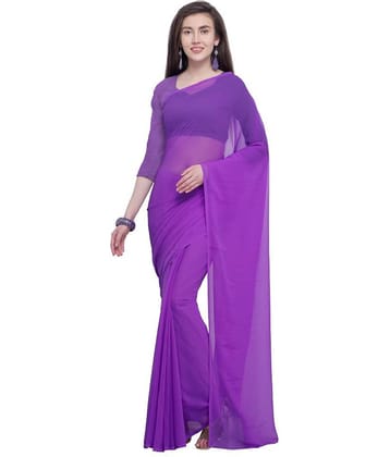 ANAND SAREES Georgette Solid Saree With Unstitched Blouse Piece ( Purple )