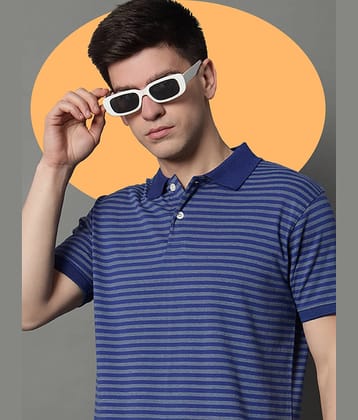 GET GOLF Pack of 1 Cotton Blend Regular Fit Striped Half Sleeves Men's Polo T Shirt ( Blue )