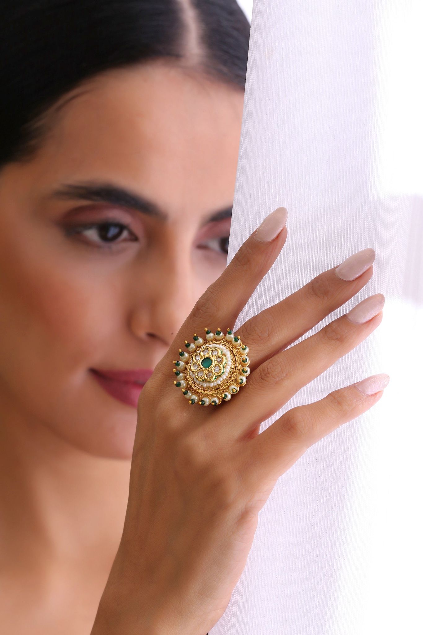 Ramia Multicolour Gold Plated Kundan Ring-Kundan