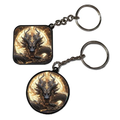 Black And Gold Dragon- Keychain With Black Border (Pack Of 2)
