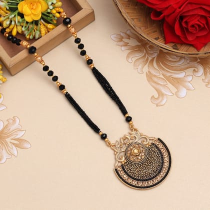 Gold Color Long Mangalsutra (MS304GLD)-Length: 5.00 CM x Width: 5.00 CM / Gold / Alloy With Good Quality Gold Plated