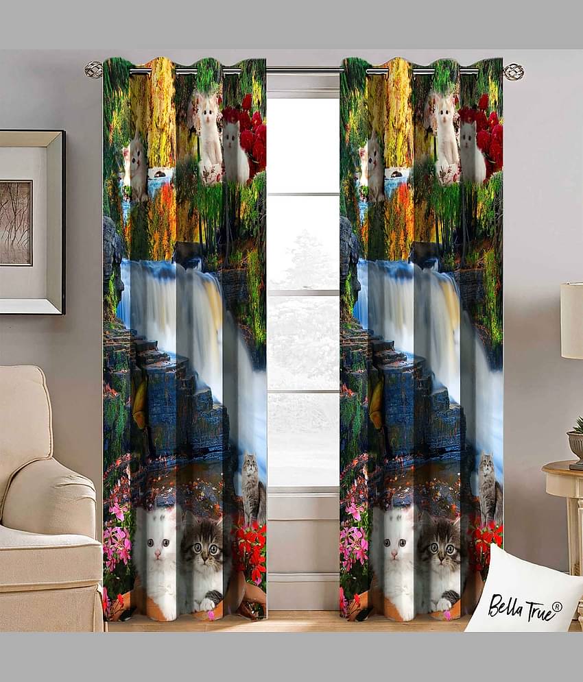 BELLA TRUE  Set of 2 Door SemiTransparent Eyelet Polyester Multi Color Curtains ( 213 x 113 cm )