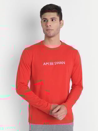 Mens Premium Cotton Printed Full Sleeve T-Shirts-M-40 / Red