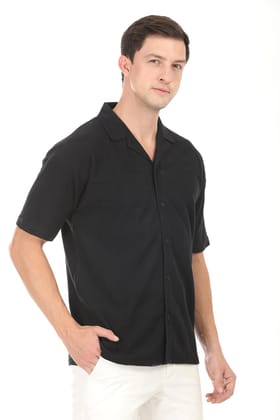 Modern Fit Cuban Collar Shirt - Black-XL