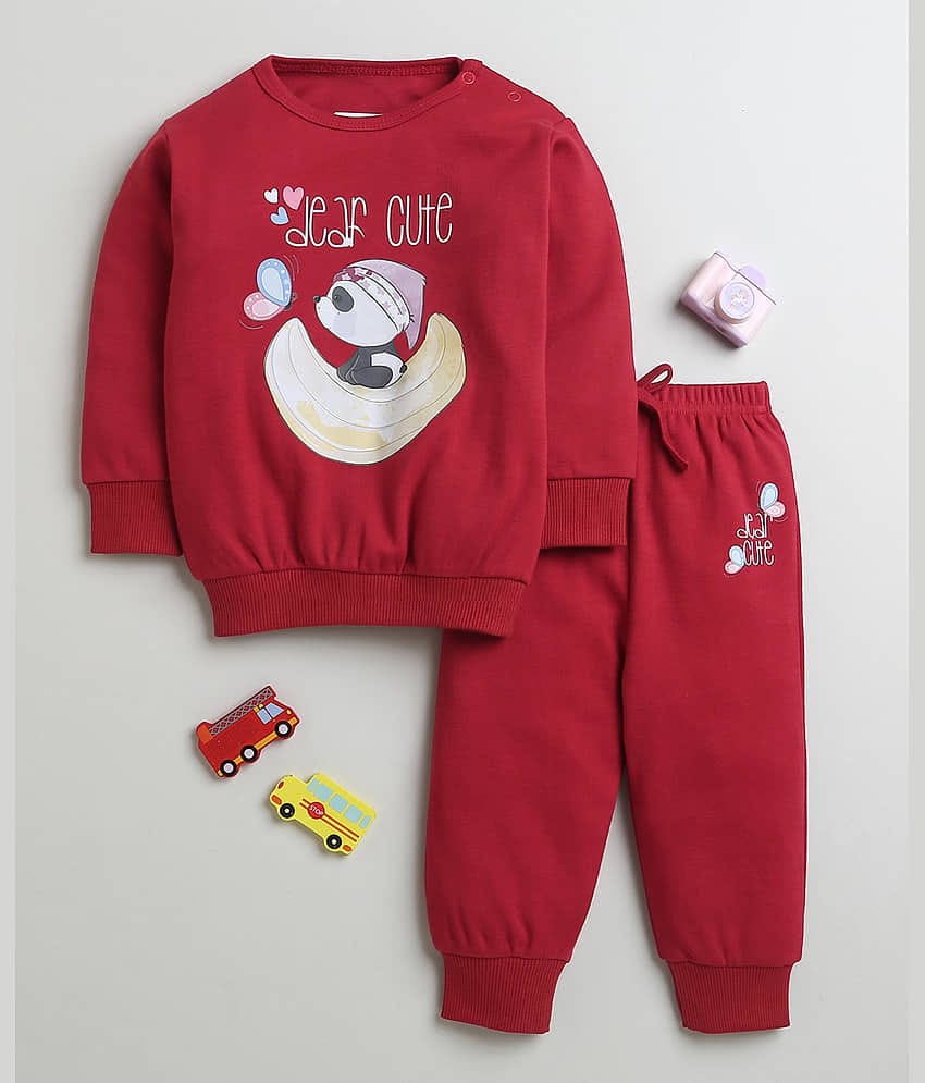 BUMZEE Pack of 1 Baby Girls Cotton Sweatshirt & Jogger Set ( Maroon )