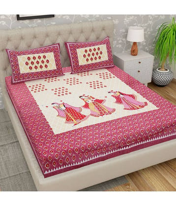 Cosito Cotton 1 Double Bedsheet with 2 Pillow Covers ( Pink )