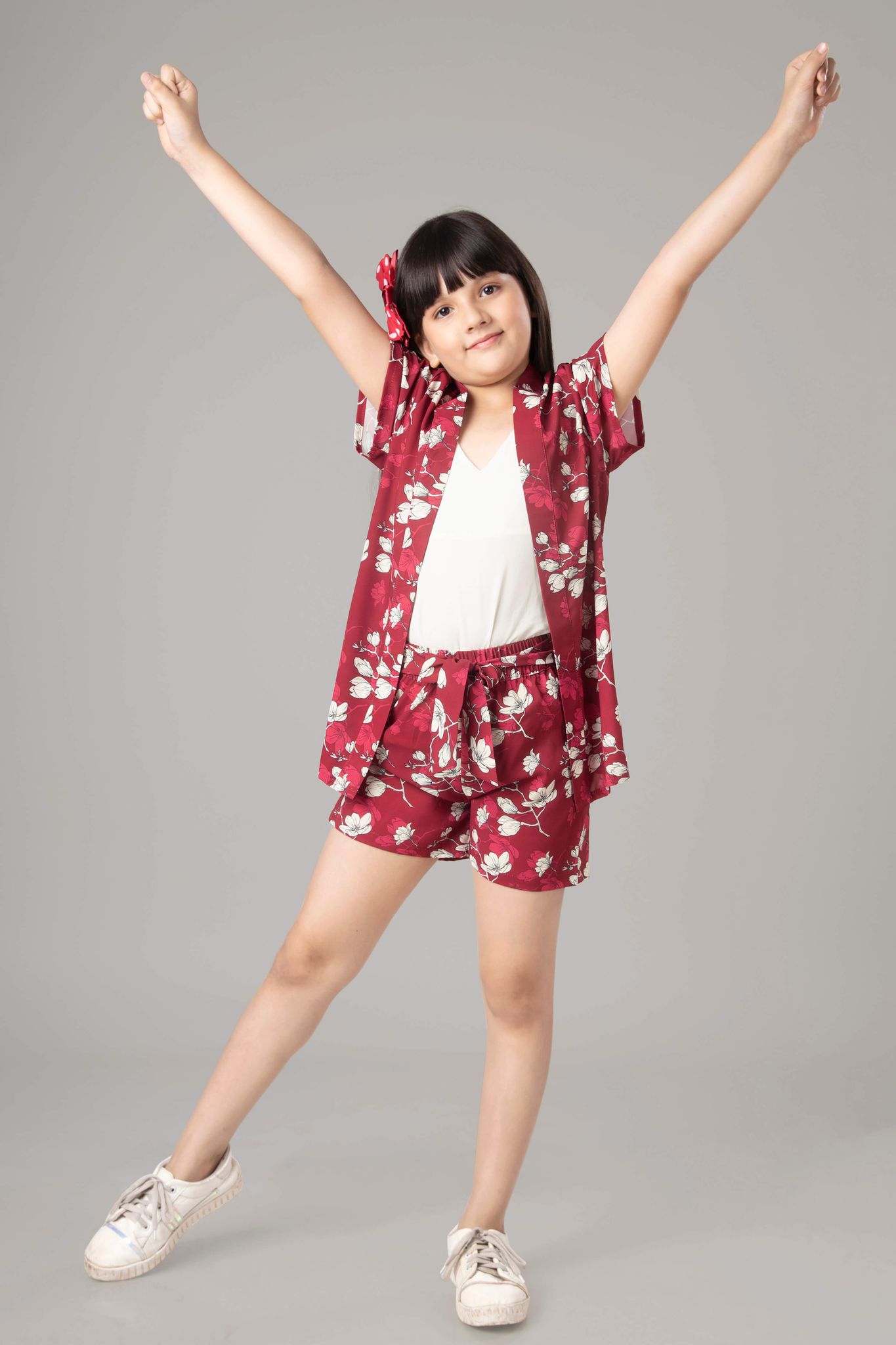 Limerence Floral 3 Piece Co-ord Set For Girls-5 Year / Maroon / KSG01-DPMC003-1-NILL-NILL-NILL-NILL-THR02-FS03-NILL-NILL-NILL-NILL-NILL||KBT08-DPMC003-0.75-NILL-NILL-EL03-7 INCH-THR02-NILL-NILL-N