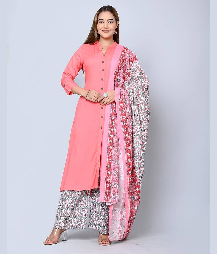 MAUKA - Pink Straight Rayon Women's Stitched Salwar Suit ( Pack of 1 )