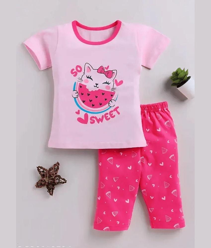 VELION Pack of 1 Girls Cotton Blend Top With Pajama ( Pink )