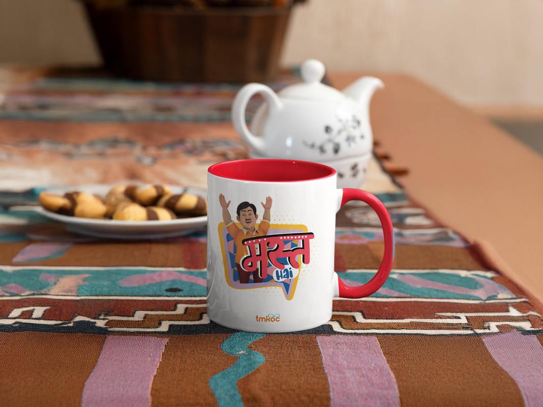 Taarak Mehta Ka Ooltah Chashmah|Ceramic Printed White Coffee Mug 325ML|Coffee Mug Inner and Handle Red Color
