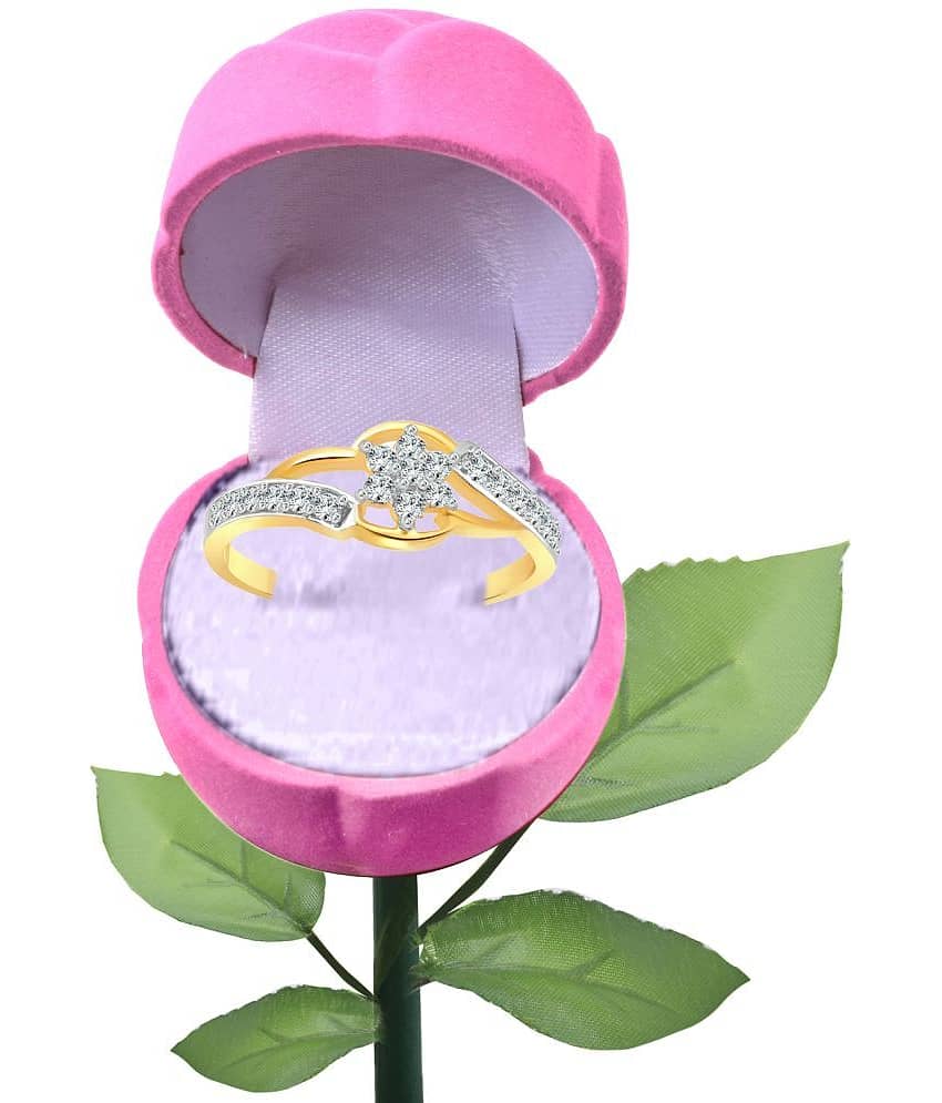Vighnaharta Flower Shine CZ Gold- Plated Alloy Ring With PROSE Ring Box for Women and Girls - [VFJ1216ROSE-PINK-G10]