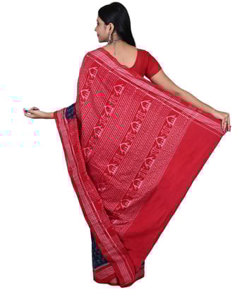 Aegean red colour handwoven cotton saree
