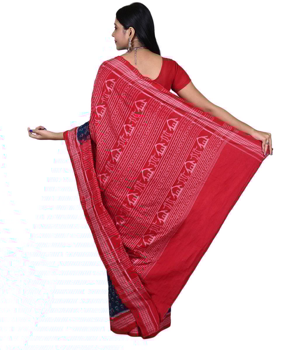 Aegean red colour handwoven cotton saree