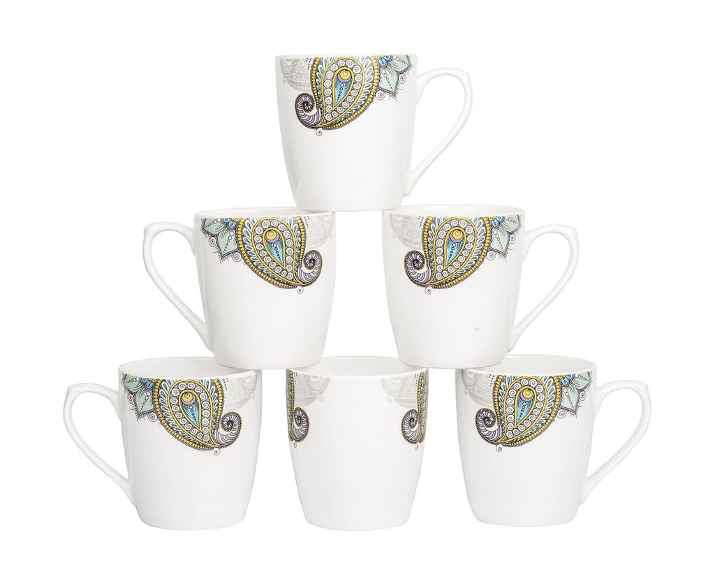 Femora Indian Ceramic Handmade Painted Peacock Design Tea Cup Coffee Cup - 6 Pcs,160 ML - Small Serving