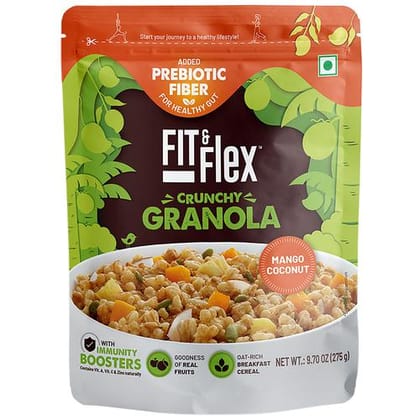Fit & Flex Crunchy Granola Cereal, Mango Coconut, Immunity Boosters, Rich Breakfast, 275 G