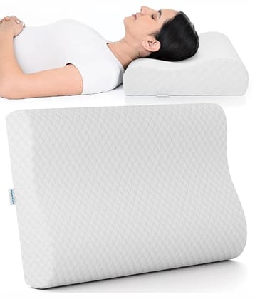 HOSPIKART Memory Foam Cervical Pillow for Neck Pain, Orthopedic Dual Height Contour Support for Sleeping (White) - Free Size