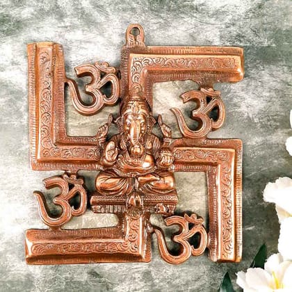 Ganesh Wall Hanging Idol | Lord Ganesha With Swastik And Om Wall Decor Murti for Entrance Door | Ganesha Statue for Vastu, Home, Puja & Religious Decor - 11 Inch